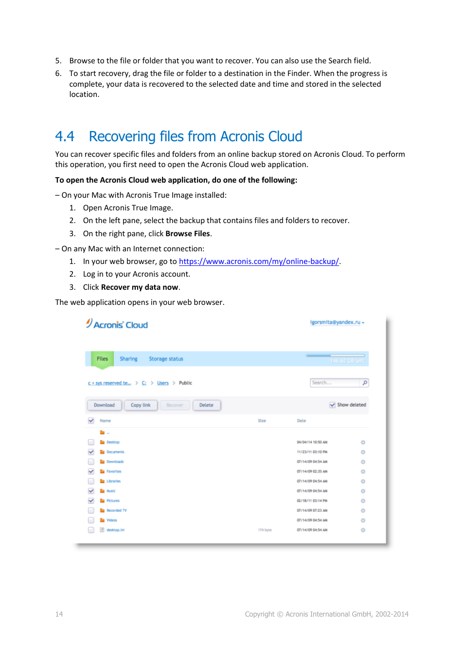 4 recovering files from acronis cloud, Recovering files from acronis cloud | Acronis True Image for Mac - User Guide User Manual | Page 14 / 16