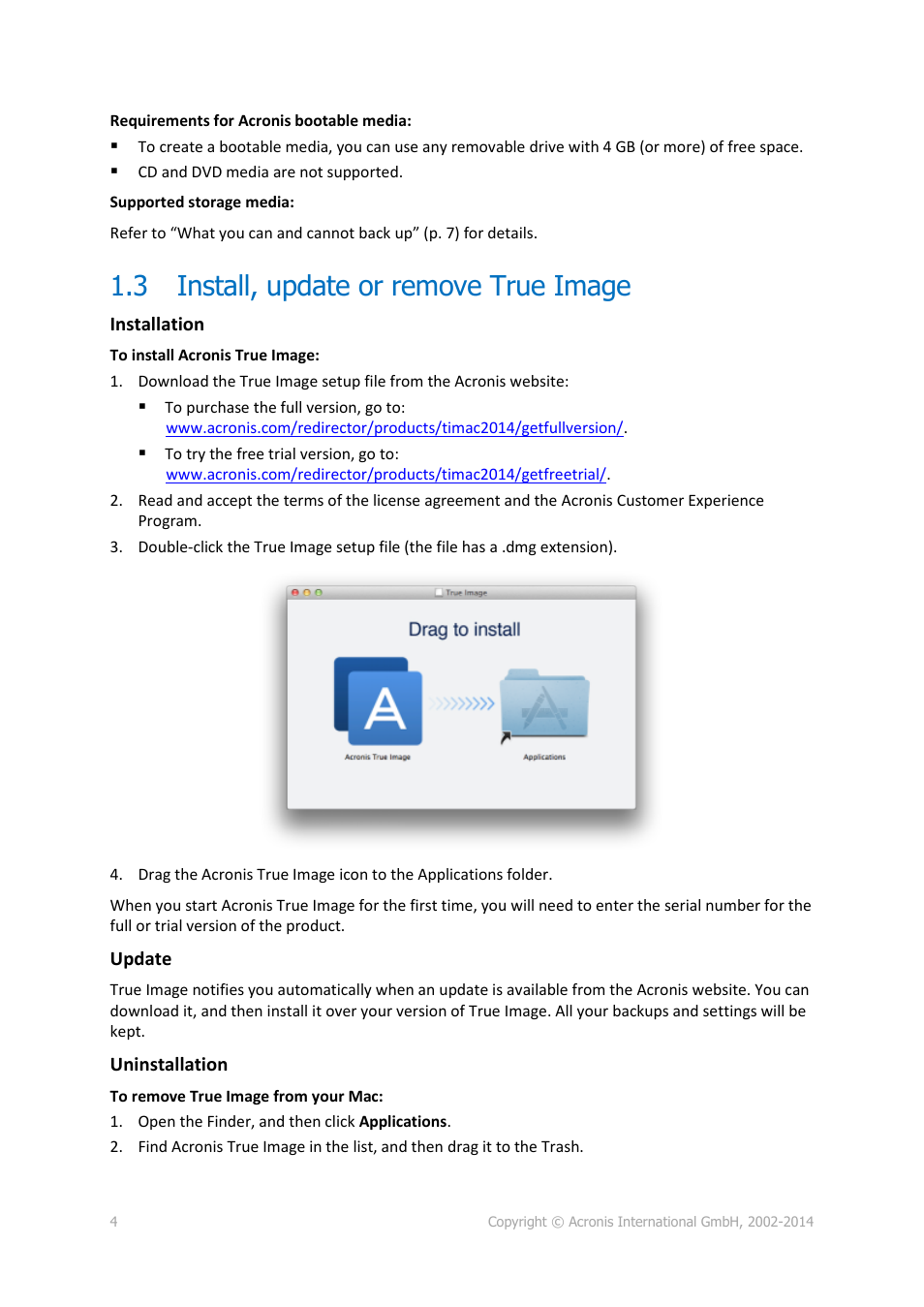 3 install, update or remove true image, Install, update or remove true image | Acronis True Image for Mac - User Guide User Manual | Page 4 / 16