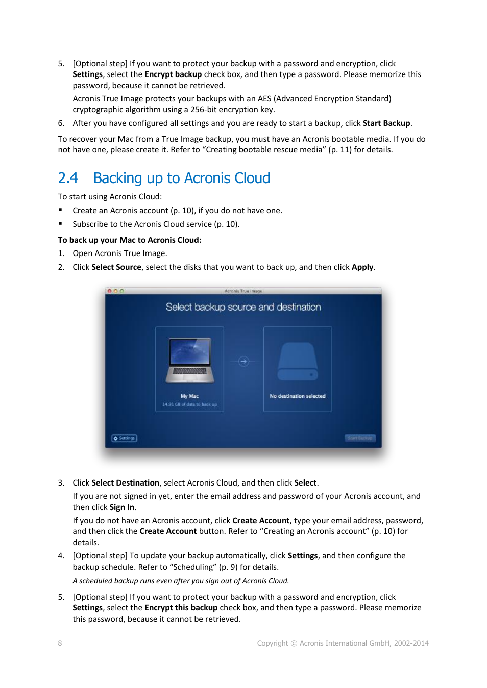 4 backing up to acronis cloud, Backing up to acronis cloud, P. 8) | Acronis True Image for Mac - User Guide User Manual | Page 8 / 16