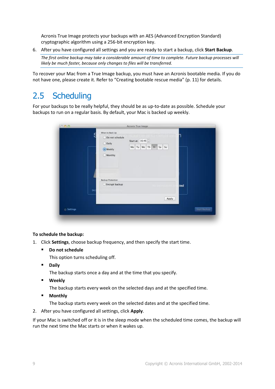5 scheduling, Scheduling, P. 9) | Acronis True Image for Mac - User Guide User Manual | Page 9 / 16