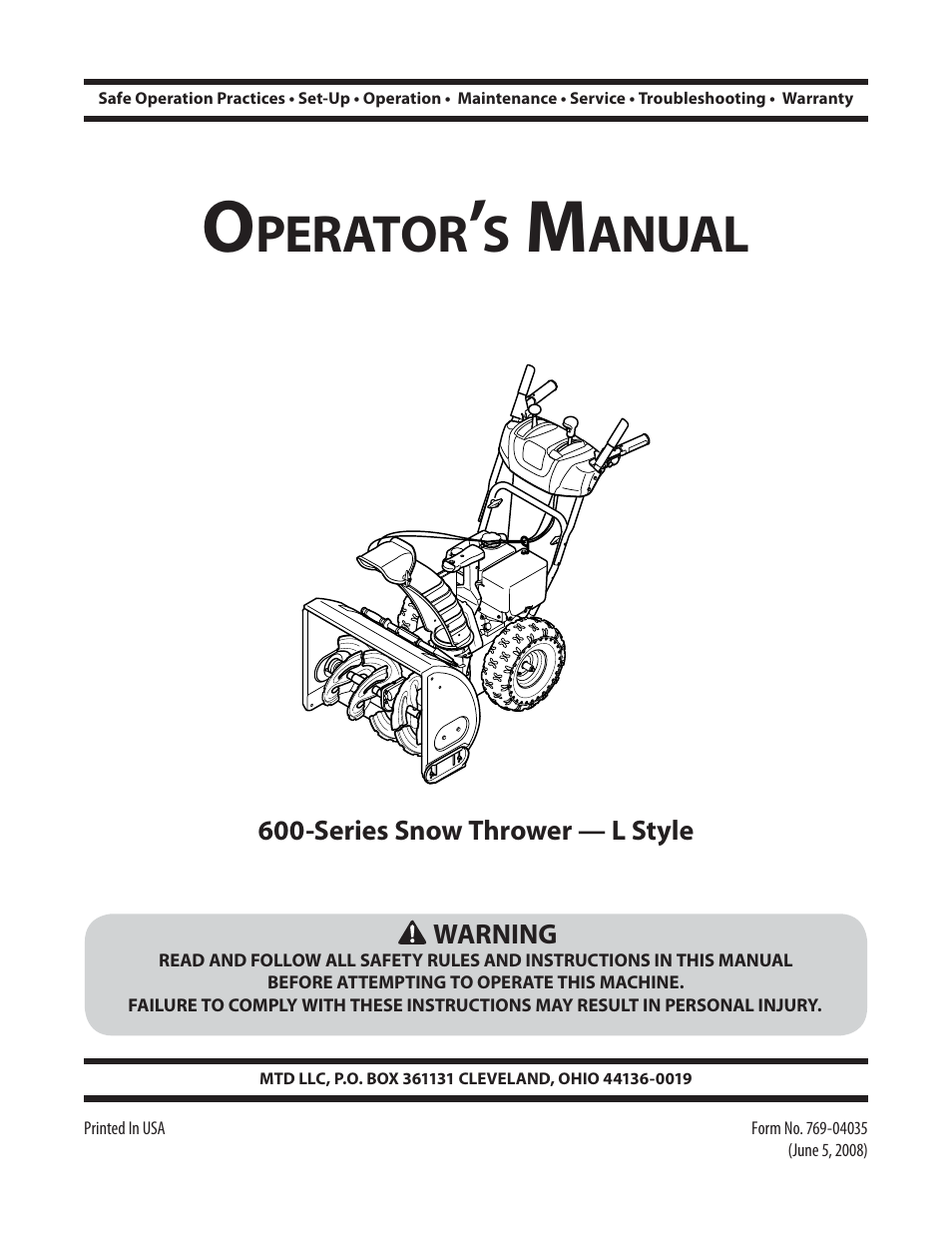 MTD 600-Series User Manual | 32 pages