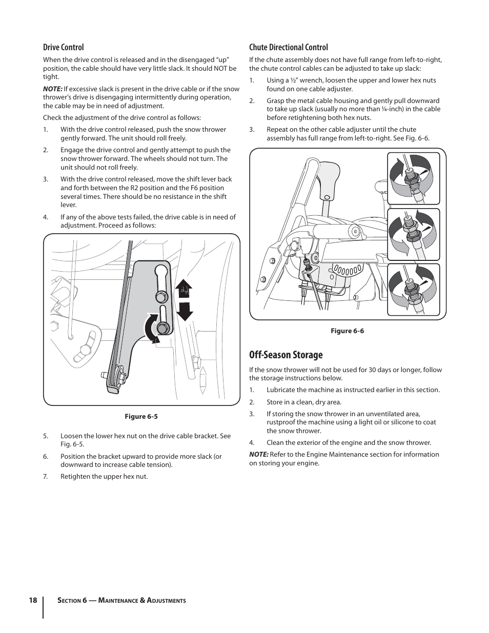Off-season storage, Drive control, Chute directional control | MTD 600-Series User Manual | Page 18 / 32