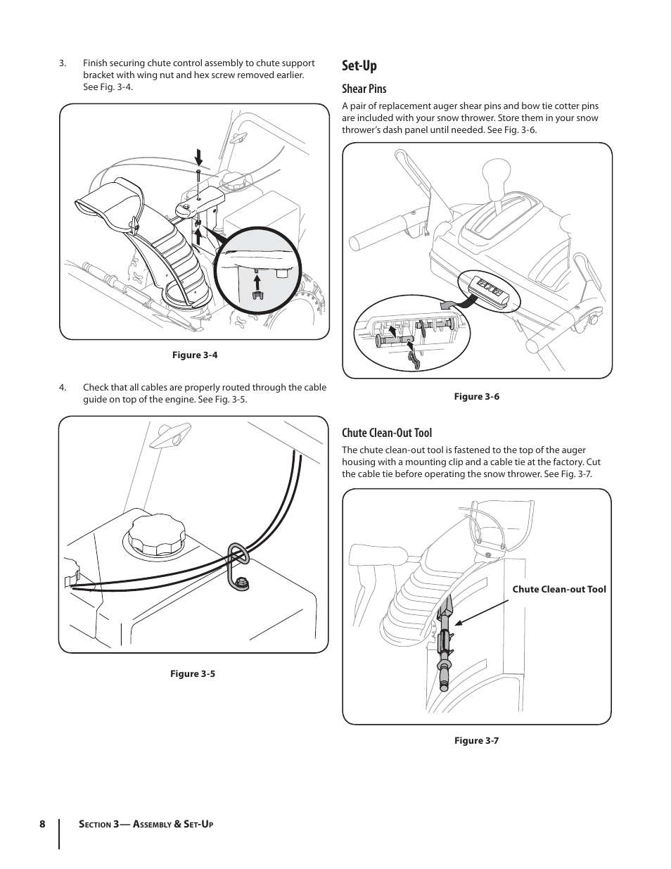 Set-up, Shear pins, Chute clean-out tool | MTD 600-Series User Manual | Page 8 / 32