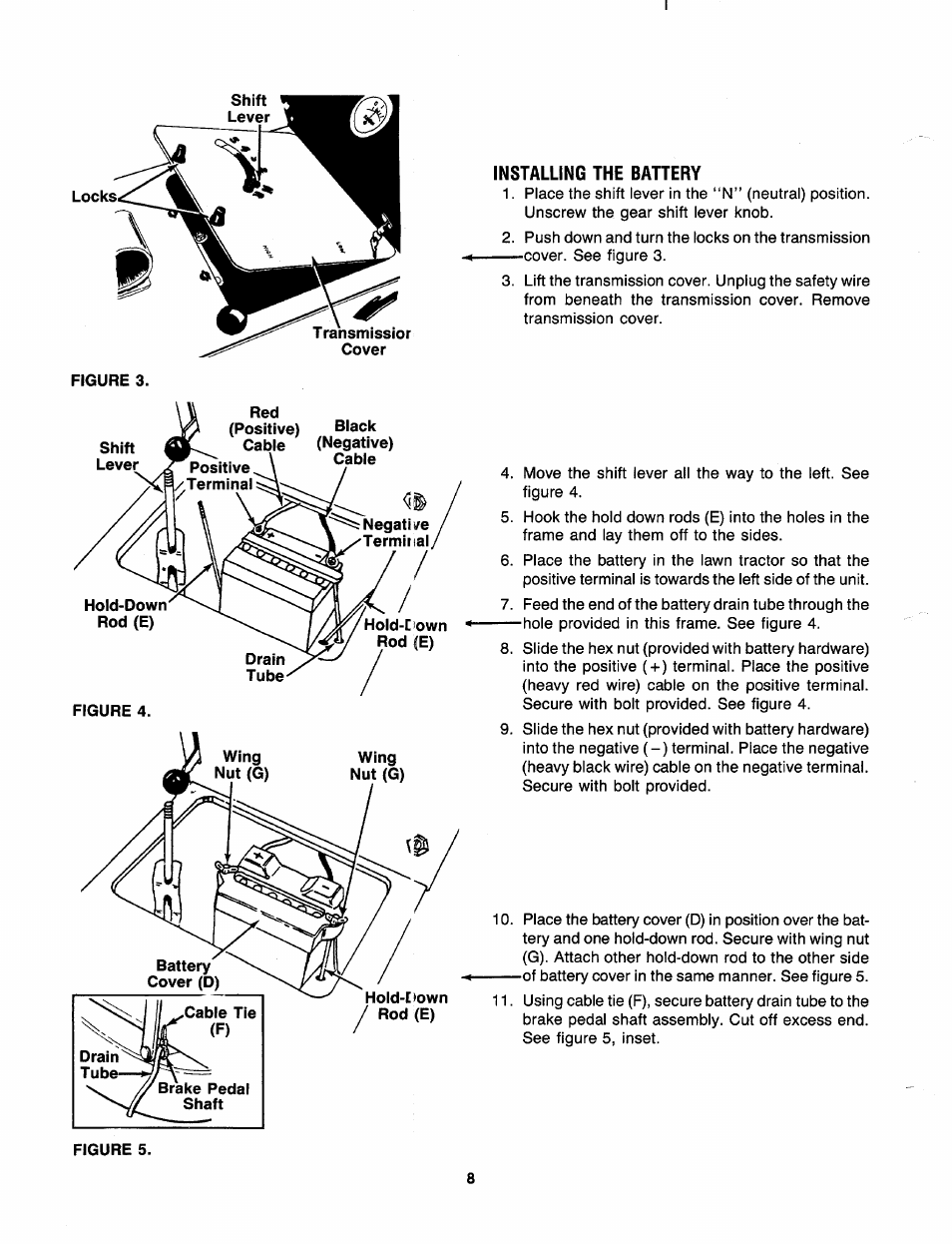 Figure 3, Installing the battery | Bolens 130-527-000 User Manual | Page 8 / 32