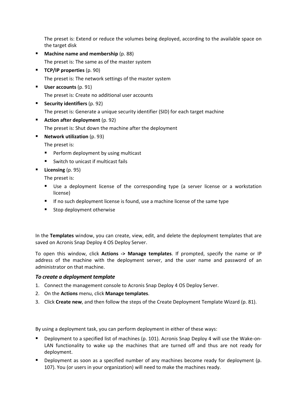 3 managing deployment templates, 4 deployment through a deployment task, Managing deployment templates | Acronis Snap Deploy 4 - User Guide User Manual | Page 100 / 145