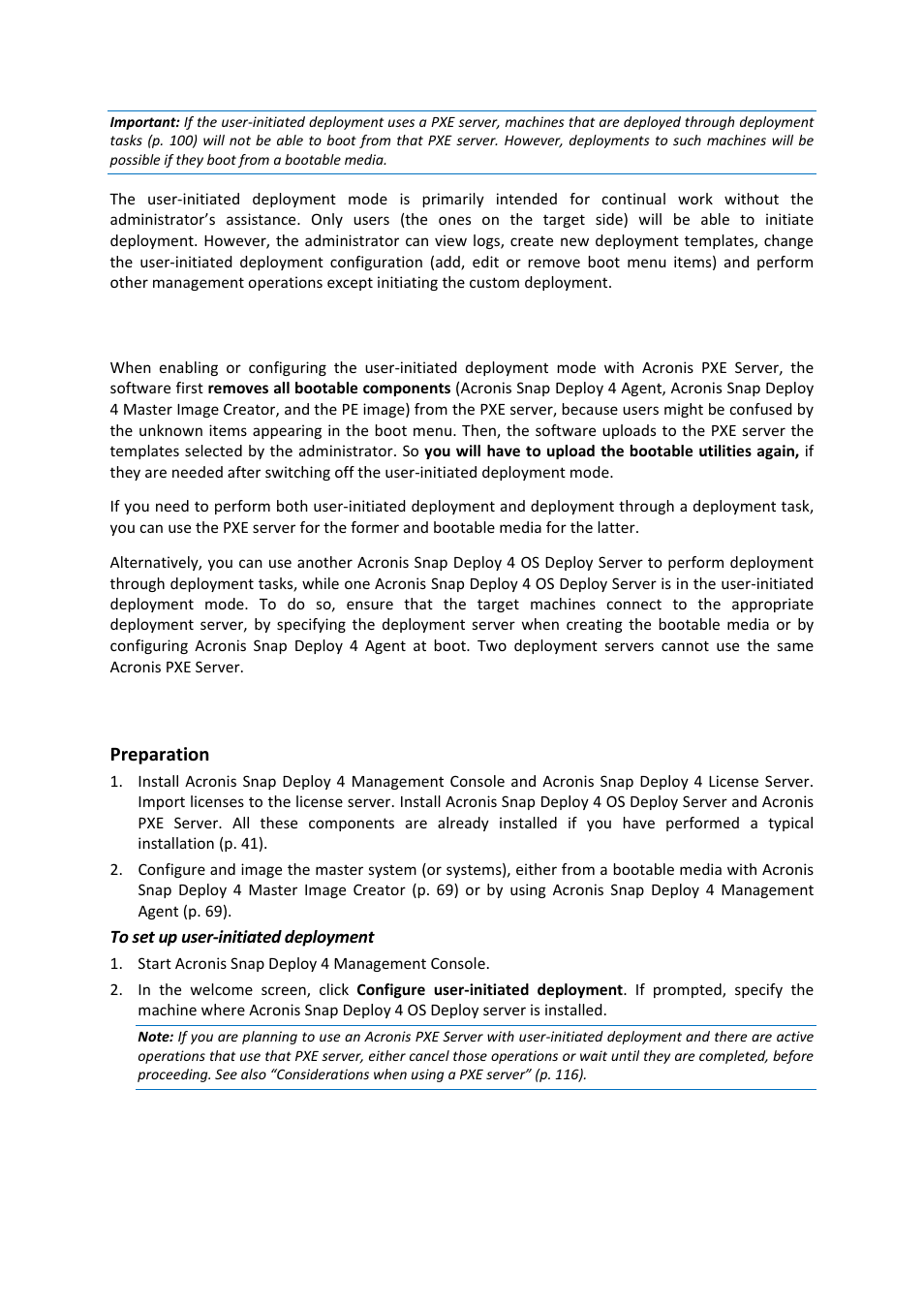 2 considerations when using a pxe server, 3 setting up the user-initiated deployment mode, Considerations when using a pxe server | Setting up the user-initiated deployment mode | Acronis Snap Deploy 4 - User Guide User Manual | Page 116 / 145