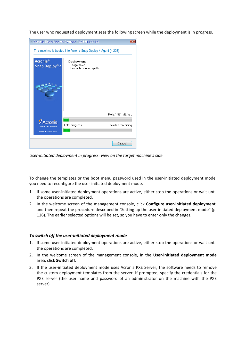 5 switching off the user-initiated deployment mode, Switching off the user-initiated deployment mode | Acronis Snap Deploy 4 - User Guide User Manual | Page 119 / 145
