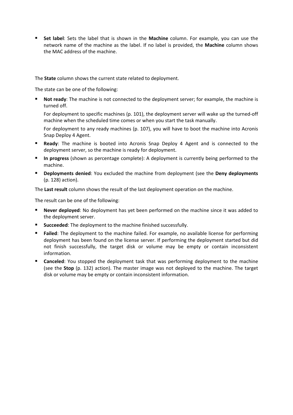 4 states and results for machines | Acronis Snap Deploy 4 - User Guide User Manual | Page 129 / 145