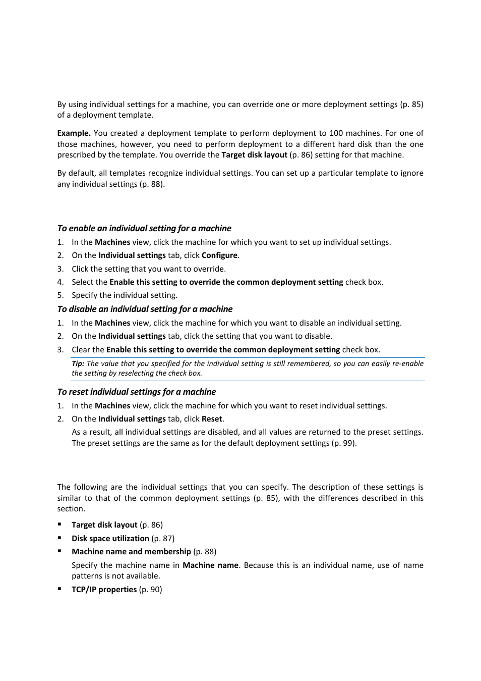 12 individual deployment settings, 2 list of individual settings | Acronis Snap Deploy 4 - User Guide User Manual | Page 130 / 145