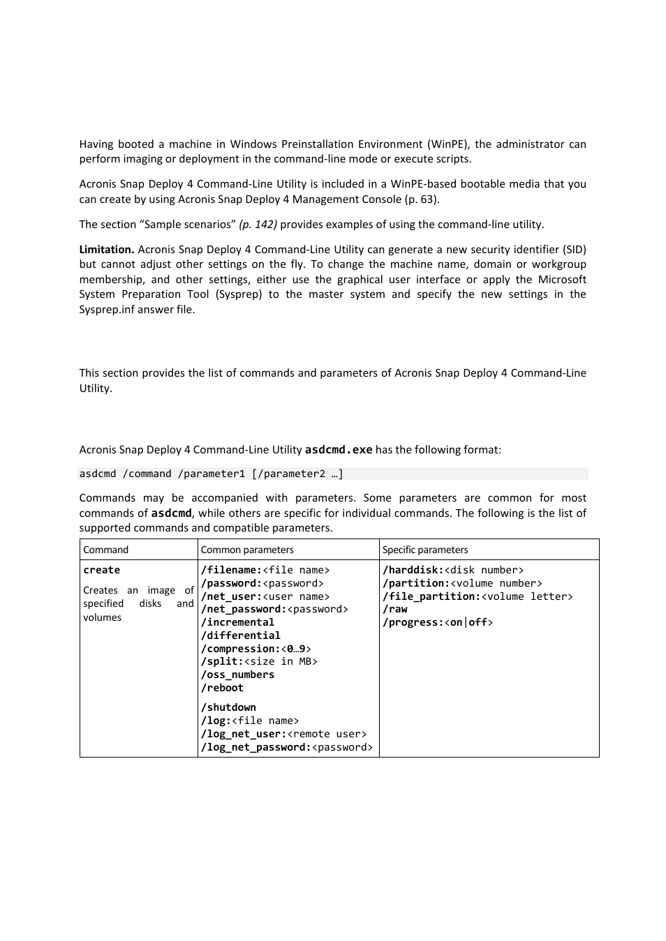 14 command-line mode and scripting under winpe, 1 command-line syntax, 1 supported commands | Supported commands | Acronis Snap Deploy 4 - User Guide User Manual | Page 134 / 145