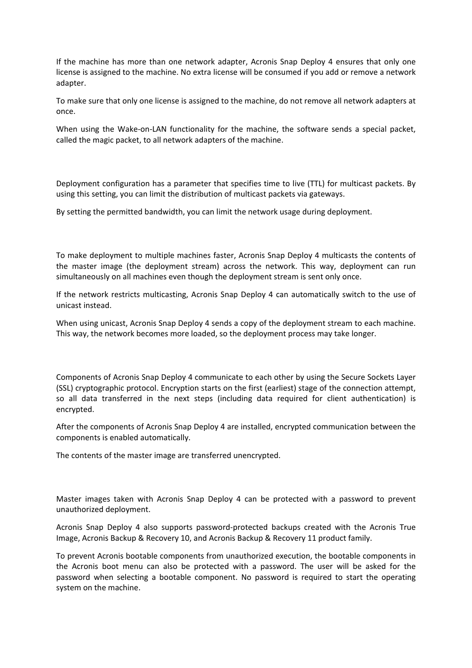 11 multicast ttl and network bandwidth throttling, 12 new: falling back to unicast, 13 encrypted communication | 14 password protection, Multicast ttl and network bandwidth throttling, New: falling back to unicast, Encrypted communication, Password protection | Acronis Snap Deploy 4 - User Guide User Manual | Page 14 / 145