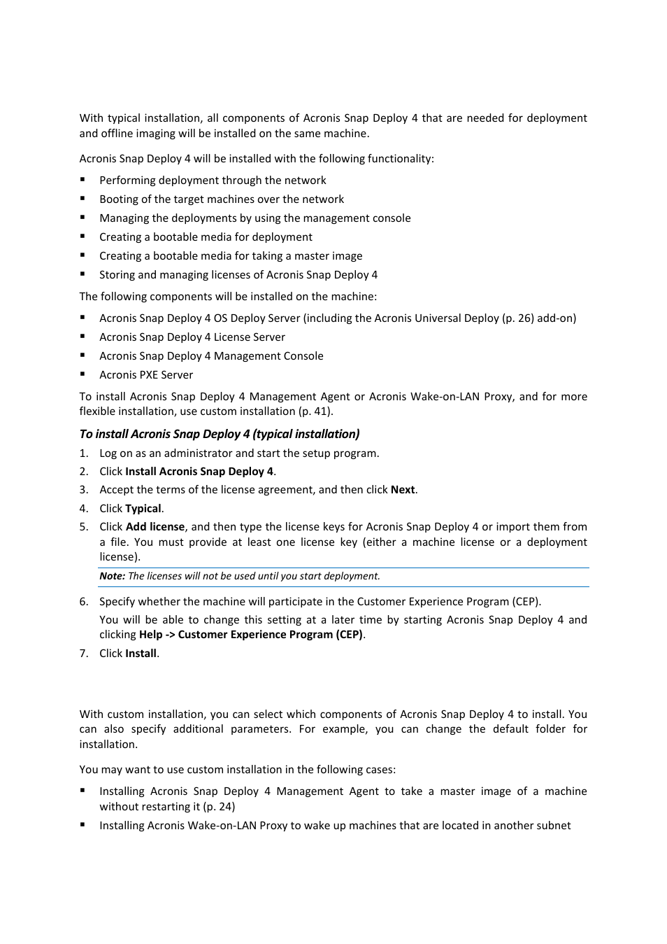 4 typical installation, 5 custom installation, 4 typical installation 4.5 custom installation | Acronis Snap Deploy 4 - User Guide User Manual | Page 41 / 145