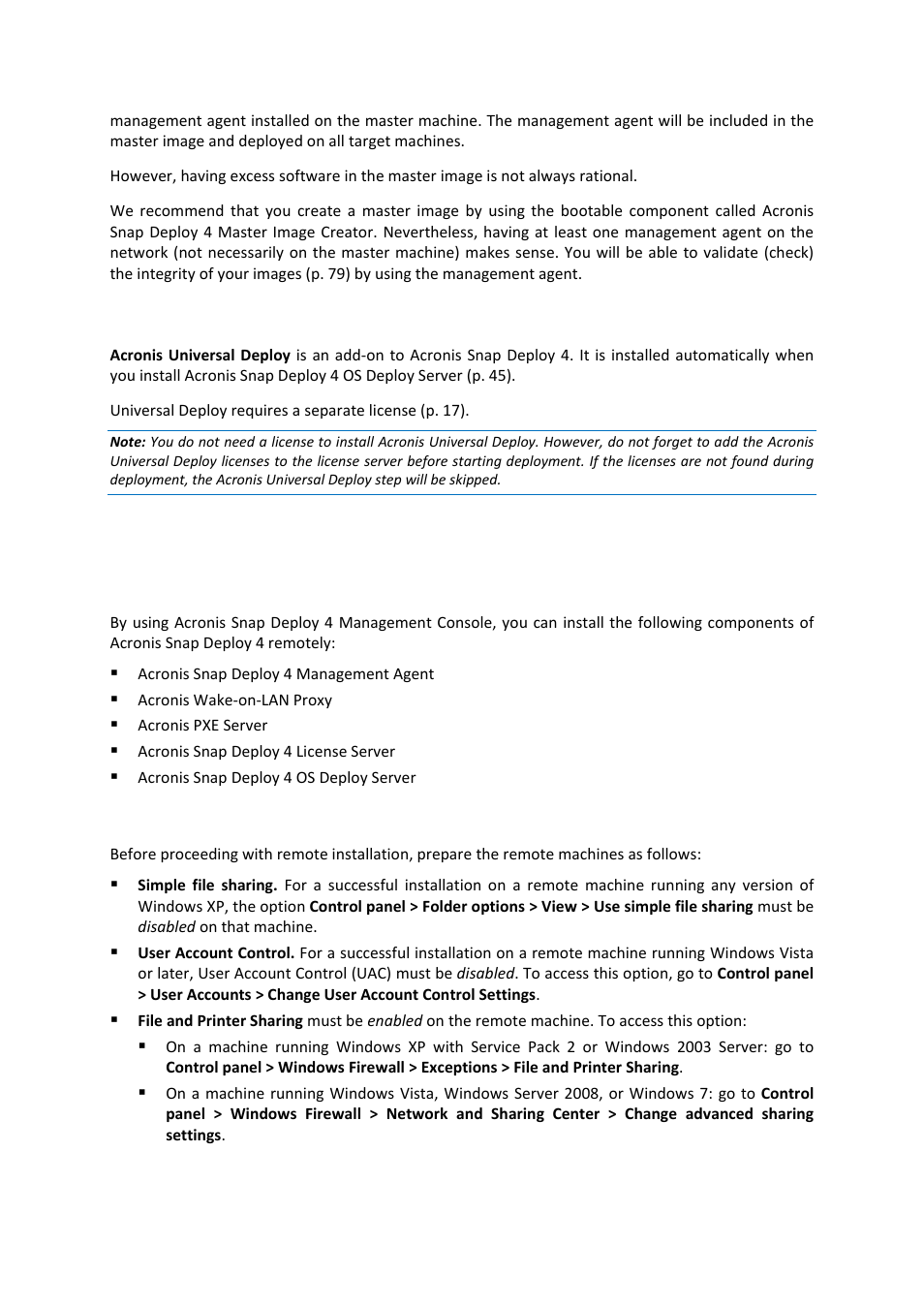 7 installation of acronis universal deploy, 6 other ways of installation, 1 installing components remotely | 1 preparation, Installing components remotely | Acronis Snap Deploy 4 - User Guide User Manual | Page 47 / 145