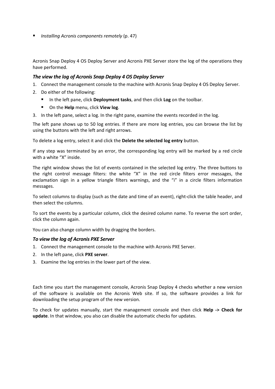2 browsing logs, 3 checking for software updates, 2 browsing logs 5.3 checking for software updates | Acronis Snap Deploy 4 - User Guide User Manual | Page 53 / 145