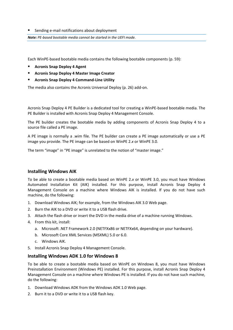 1 components included in the bootable media, 2 acronis snap deploy 4 pe builder | Acronis Snap Deploy 4 - User Guide User Manual | Page 64 / 145