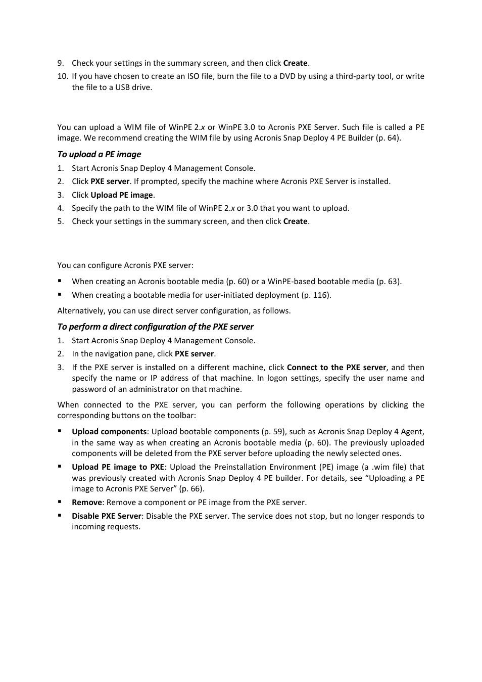 4 uploading a pe image to acronis pxe server, 3 configuring acronis pxe server | Acronis Snap Deploy 4 - User Guide User Manual | Page 66 / 145