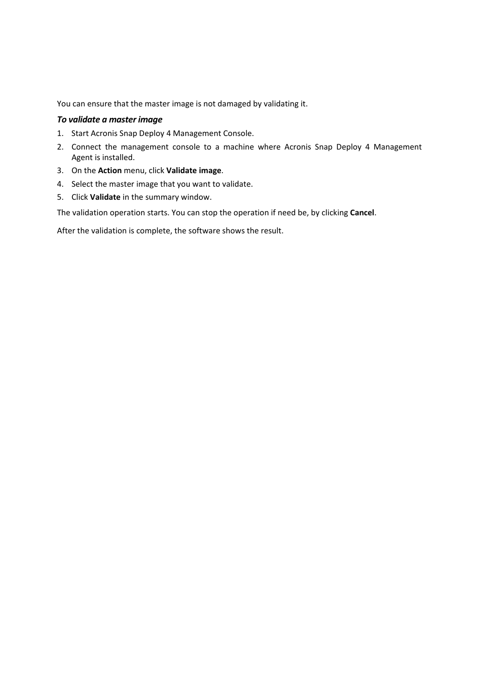 9 validating a master image, Validating a master image | Acronis Snap Deploy 4 - User Guide User Manual | Page 79 / 145