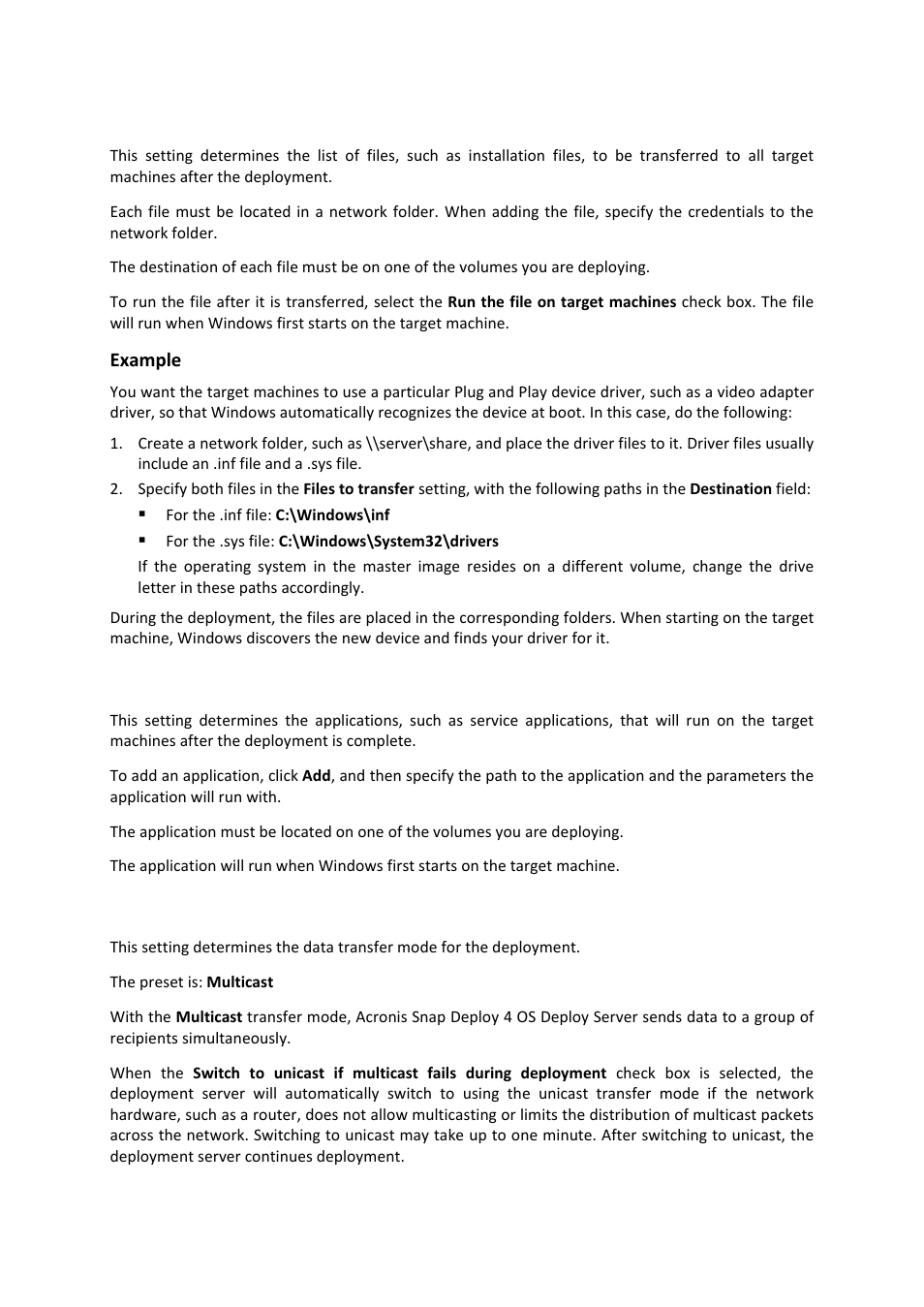 Files to transfer, Applications to run, Network utilization | Acronis Snap Deploy 4 - User Guide User Manual | Page 93 / 145