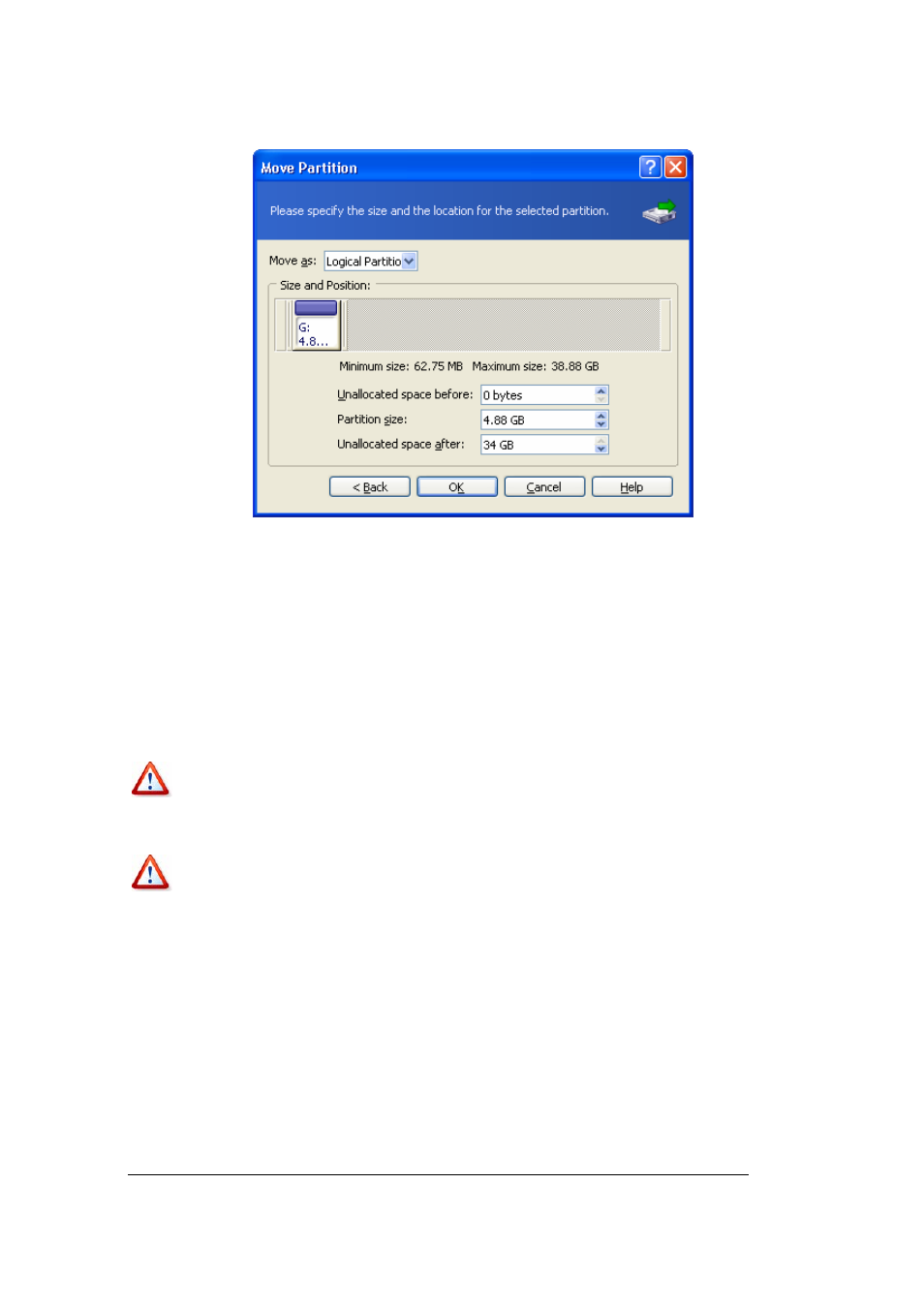 4 resizing and/or moving a partition | Acronis Disk Director Server 10.0 - User Guide User Manual | Page 43 / 97
