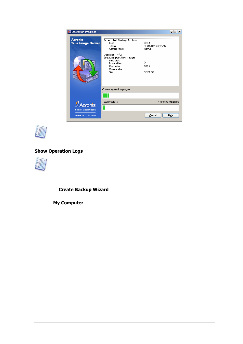 2 backing up disks and partitions (image backup) | Acronis True Image Echo Server for Windows - User Guide User Manual | Page 32 / 117