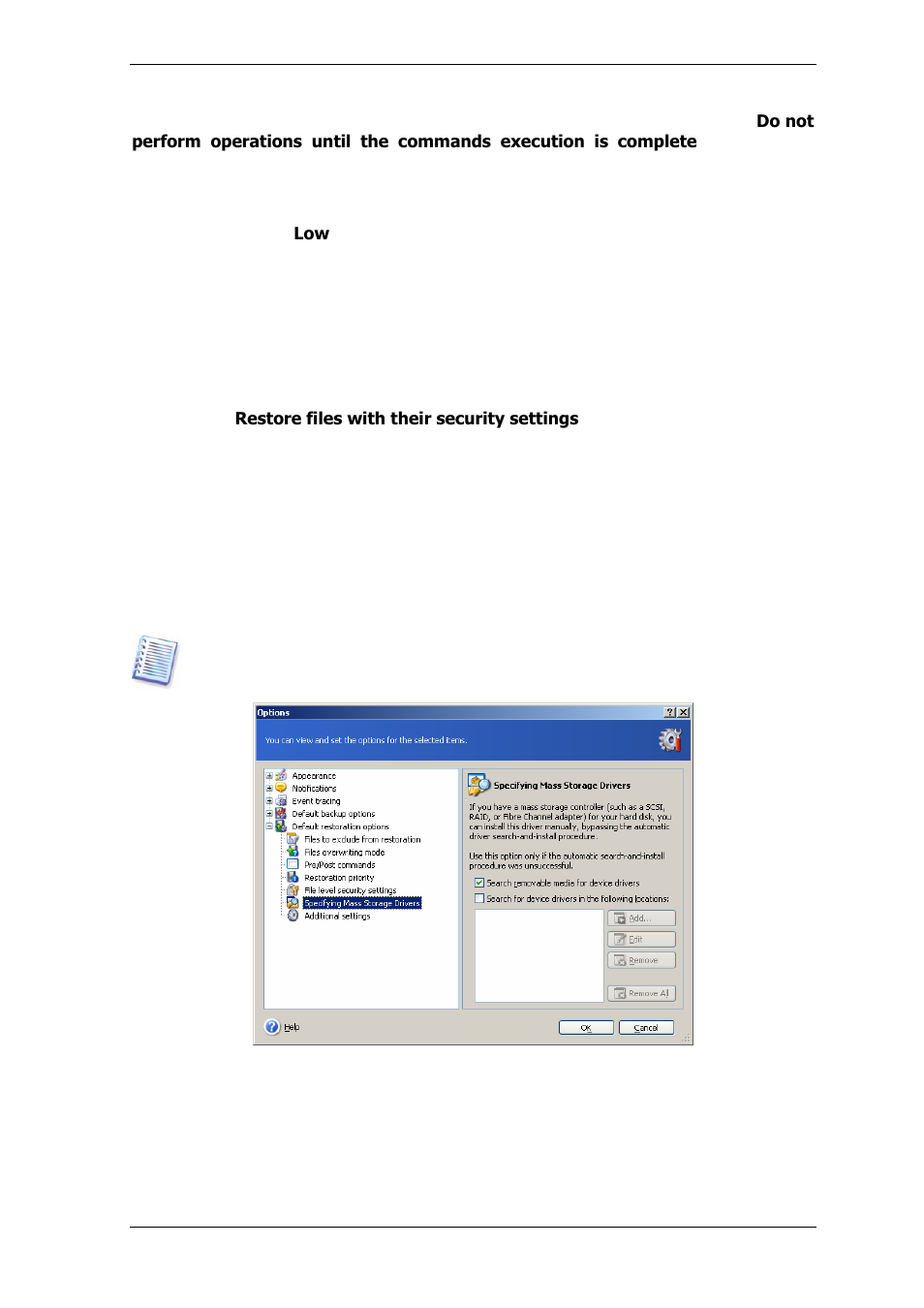 4 restoration priority, 5 file-level security settings, 6 specifying mass storage drivers | Acronis True Image Echo Server for Windows - User Guide User Manual | Page 56 / 117