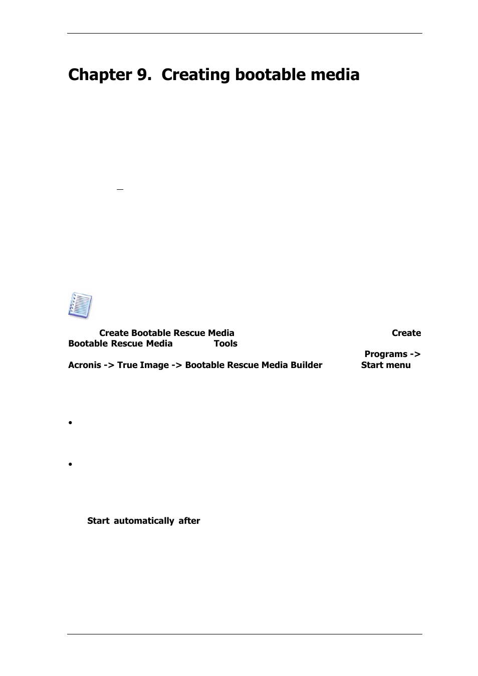 Chapter 9. creating bootable media, 1 creating acronis rescue media, Chapter 9. creating bootable | Media) | Acronis True Image Echo Server for Windows - User Guide User Manual | Page 71 / 117