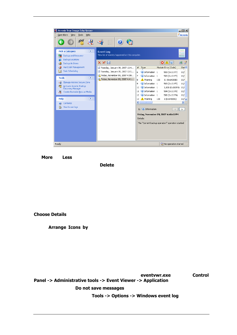 4 event tracing, 1 windows event log | Acronis True Image Echo Server for Windows - User Guide User Manual | Page 83 / 117
