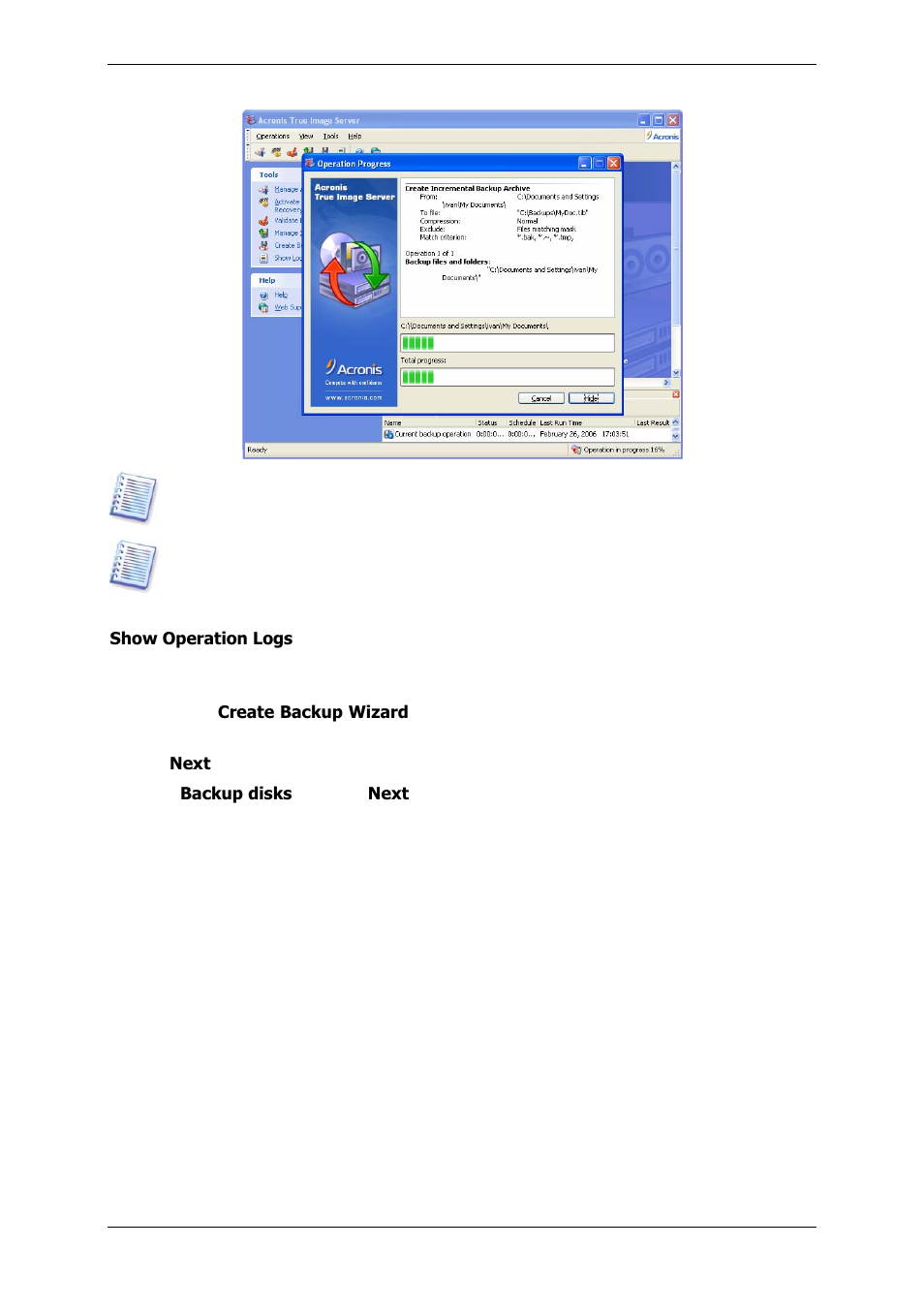 2 backing up disks and partitions (image backup), 2 backing up, Disks and partitions (image backup) | Acronis True Image 9.1 Server for Windows - User Guide User Manual | Page 30 / 91