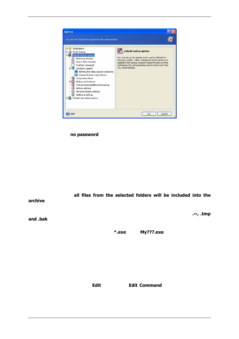 1 archive protection, 2 source files exclusion, 3 pre/post commands | 2 sou ce, Files exclusion | Acronis True Image 9.1 Server for Windows - User Guide User Manual | Page 33 / 91