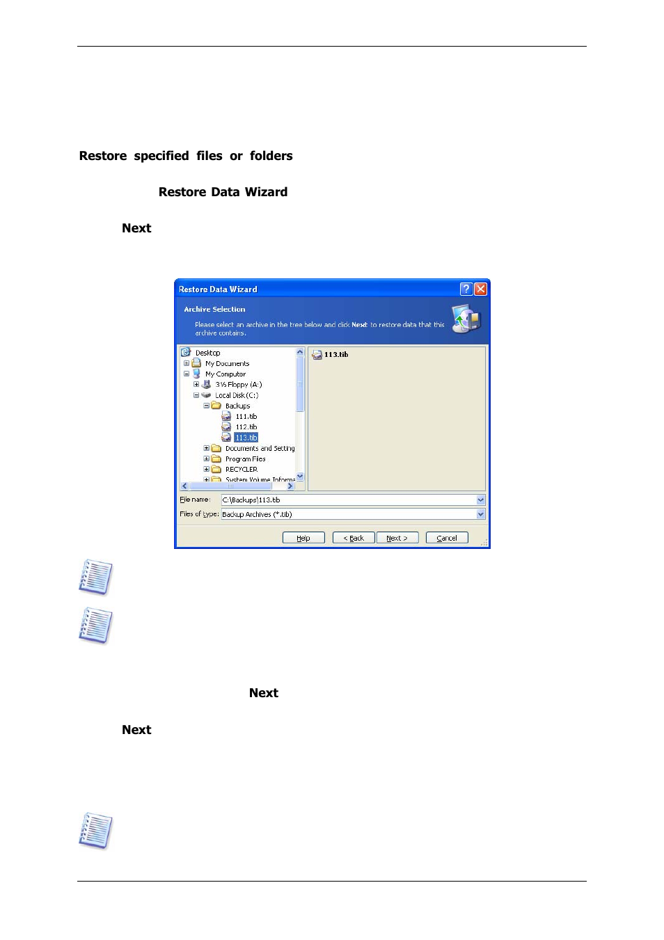 2 restoring files and folders from file archives | Acronis True Image 9.1 Server for Windows - User Guide User Manual | Page 40 / 91