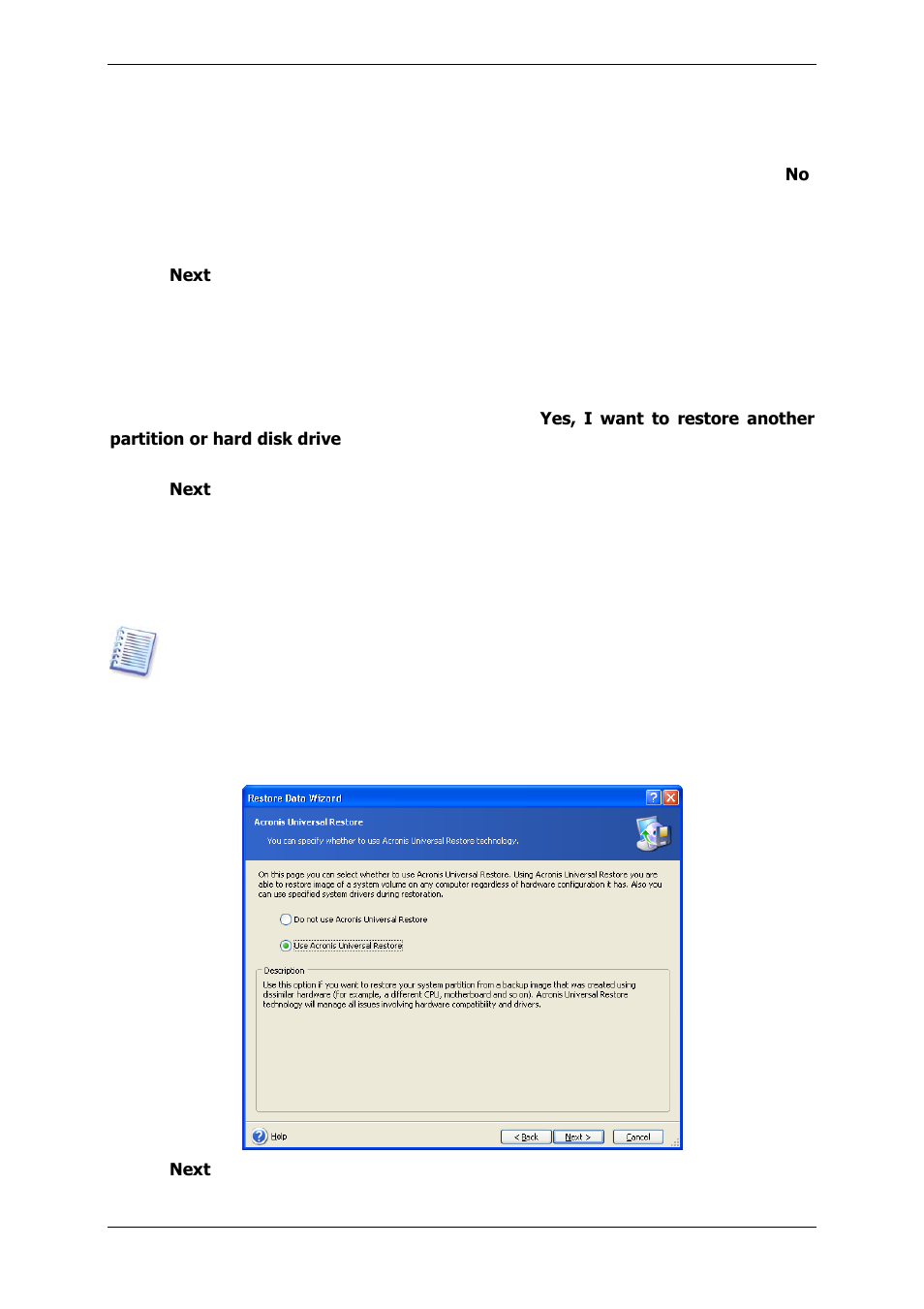 9 assigning a letter to the restored partition, 10 restoring several disks or partitions at once, 11 using acronis universal restore | 9 assigning a letter to the res ored partition, 10 res o ing several disks or partitions at once | Acronis True Image 9.1 Server for Windows - User Guide User Manual | Page 48 / 91