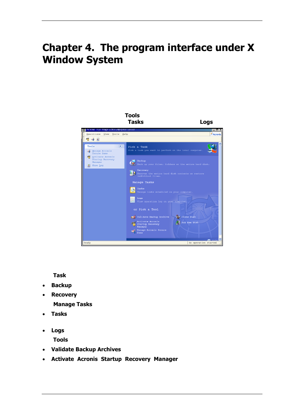 1 the main window and available operations, 1 the main area | Acronis True Image Echo Server for Linux - User Guide User Manual | Page 19 / 87