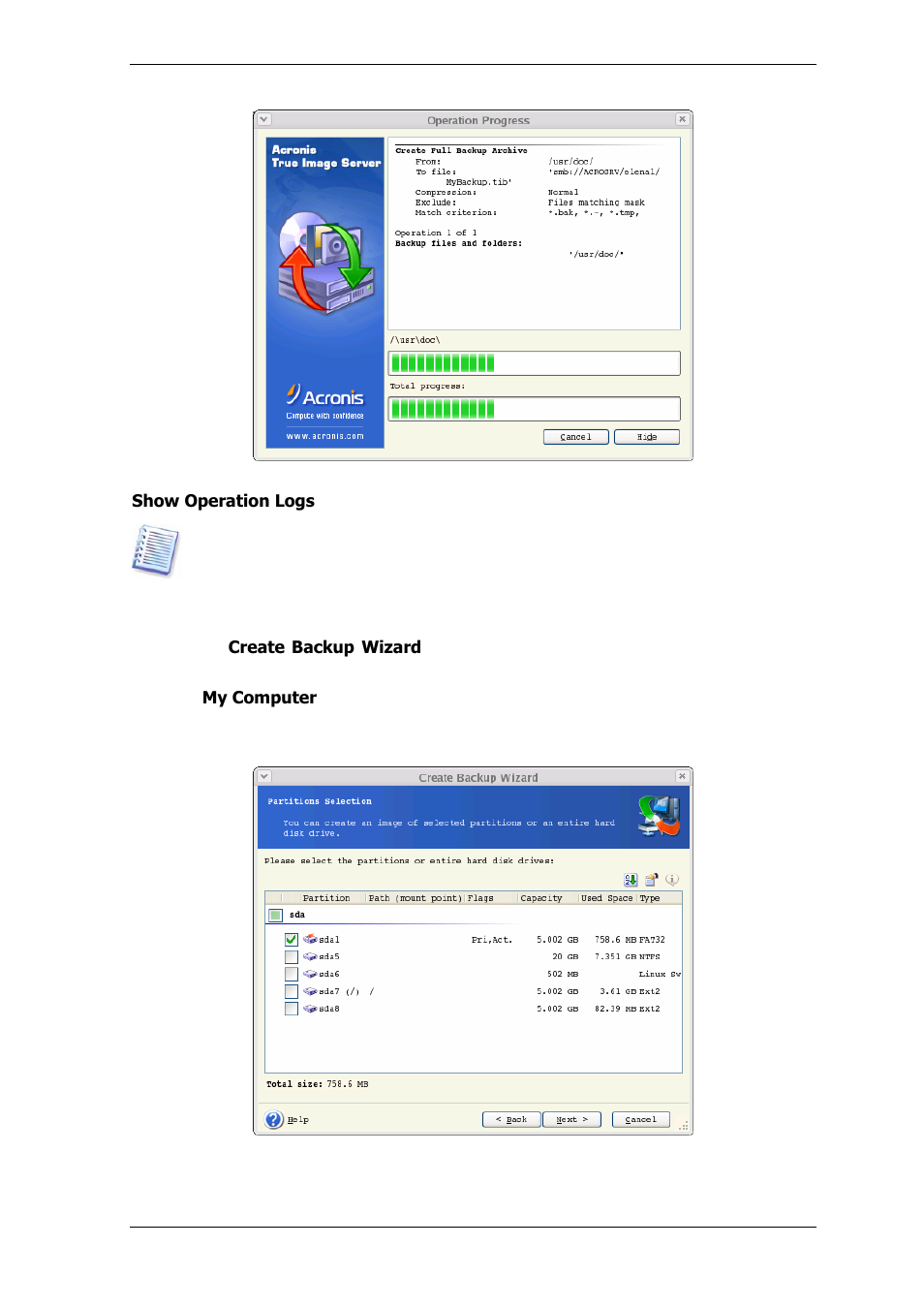 2 backing up disks and partitions (image backup) | Acronis True Image Echo Server for Linux - User Guide User Manual | Page 26 / 87