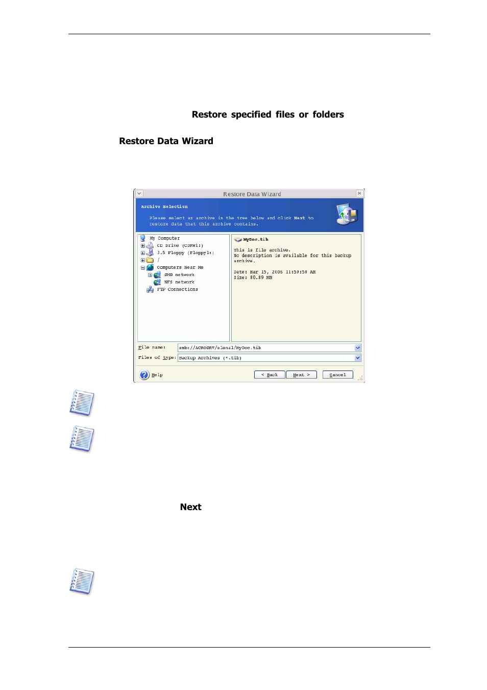 2 restoring files and folders from file archives | Acronis True Image Echo Server for Linux - User Guide User Manual | Page 35 / 87