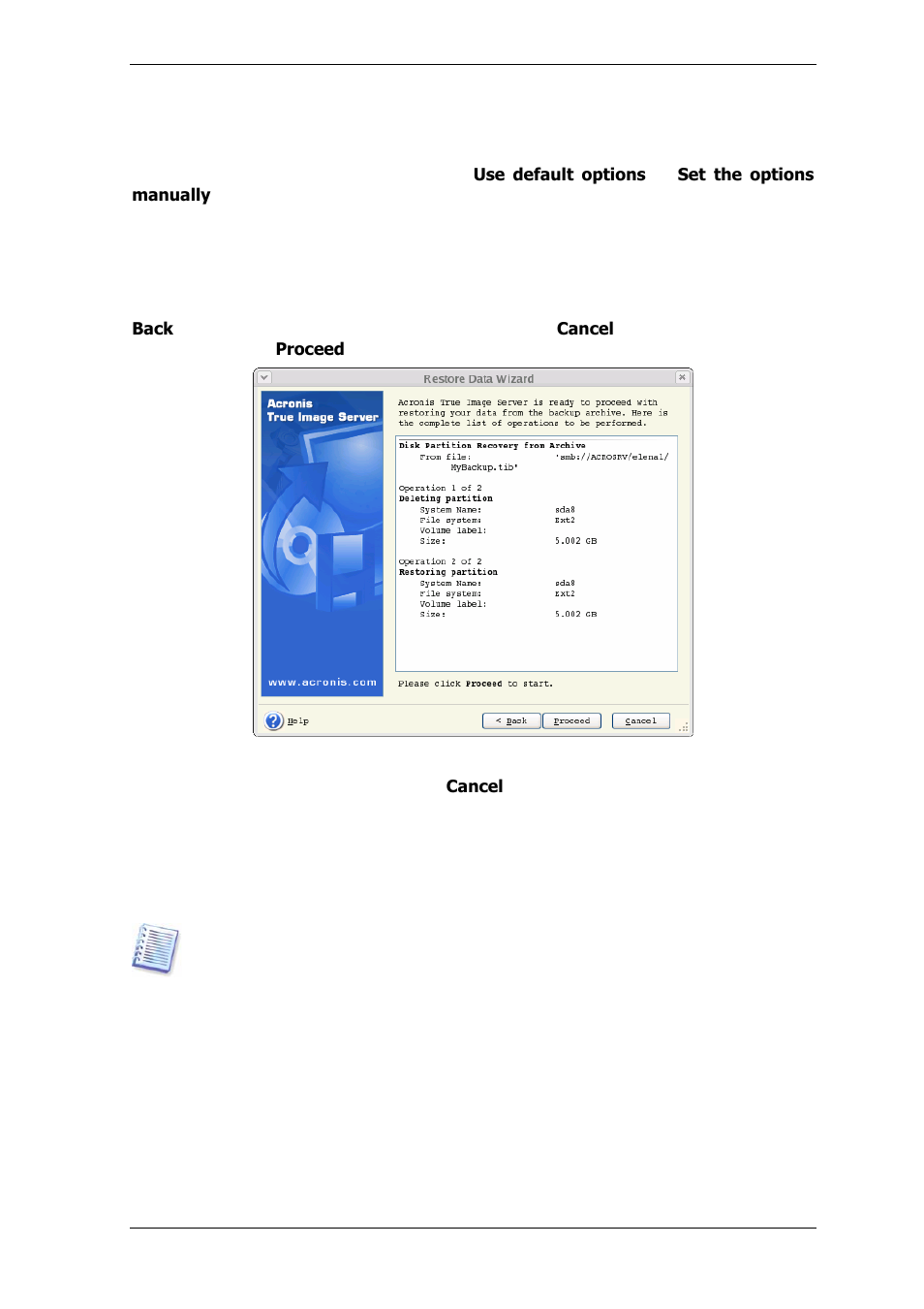 10 setting restore options, 11 restoration summary and executing restoration | Acronis True Image Echo Server for Linux - User Guide User Manual | Page 43 / 87