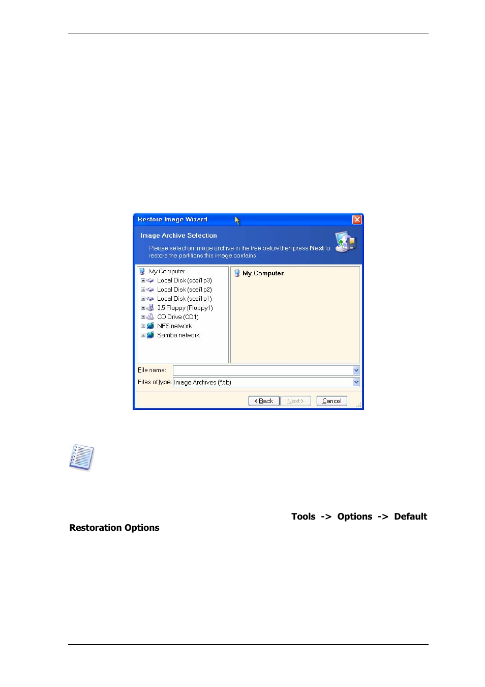 4 restoring data with a rescue cd, 5 setting restore options | Acronis True Image Echo Server for Linux - User Guide User Manual | Page 44 / 87
