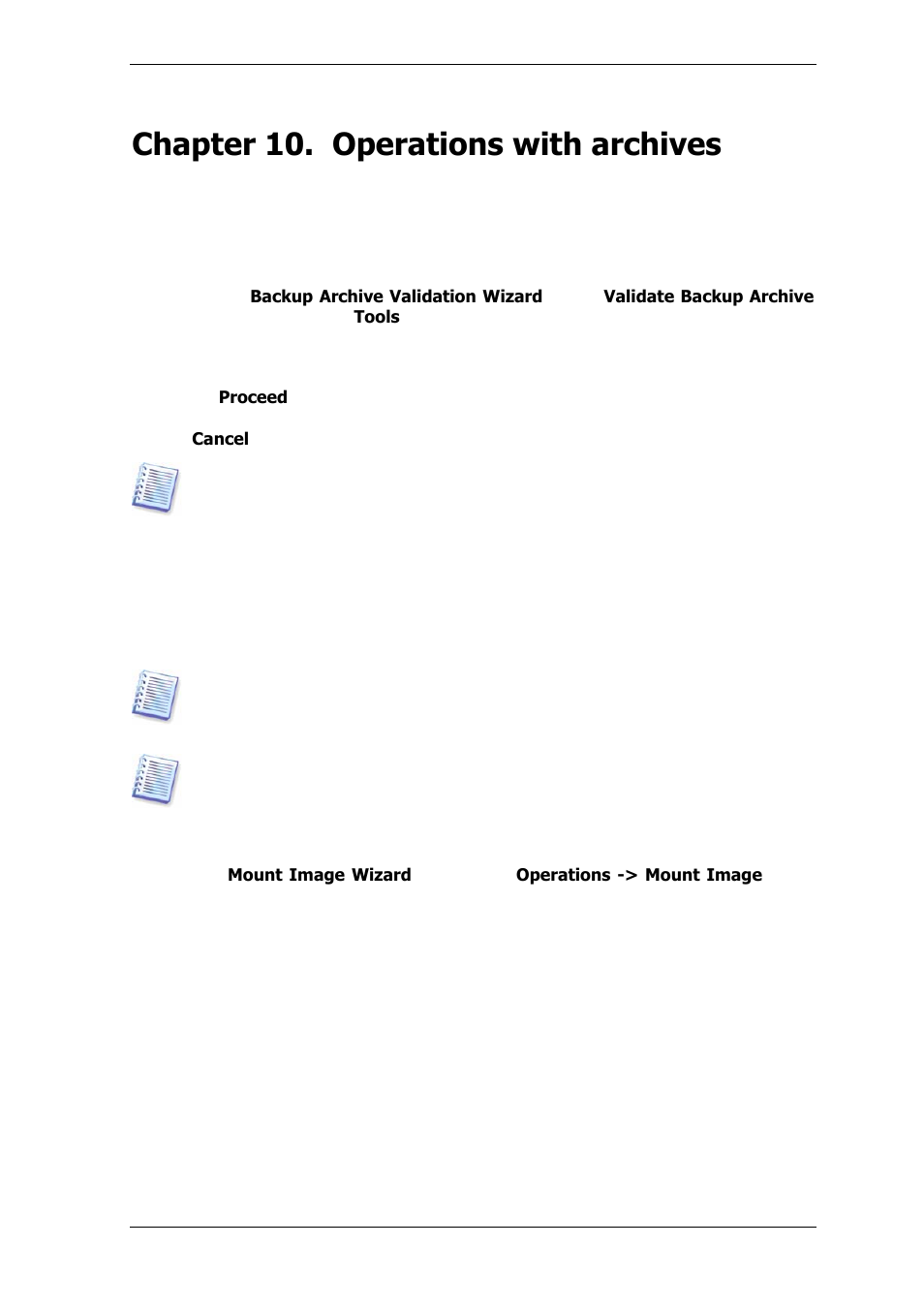 Chapter 10. operations with archives, 1 validating backup archives, 2 mounting partition images | 1 mounting an image | Acronis True Image Echo Server for Linux - User Guide User Manual | Page 59 / 87