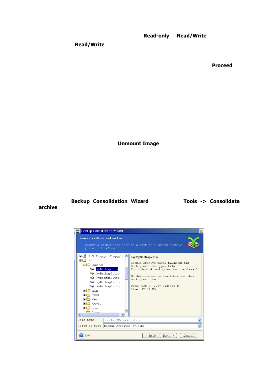 2 unmounting an image, 3 consolidating backups | Acronis True Image Echo Server for Linux - User Guide User Manual | Page 61 / 87