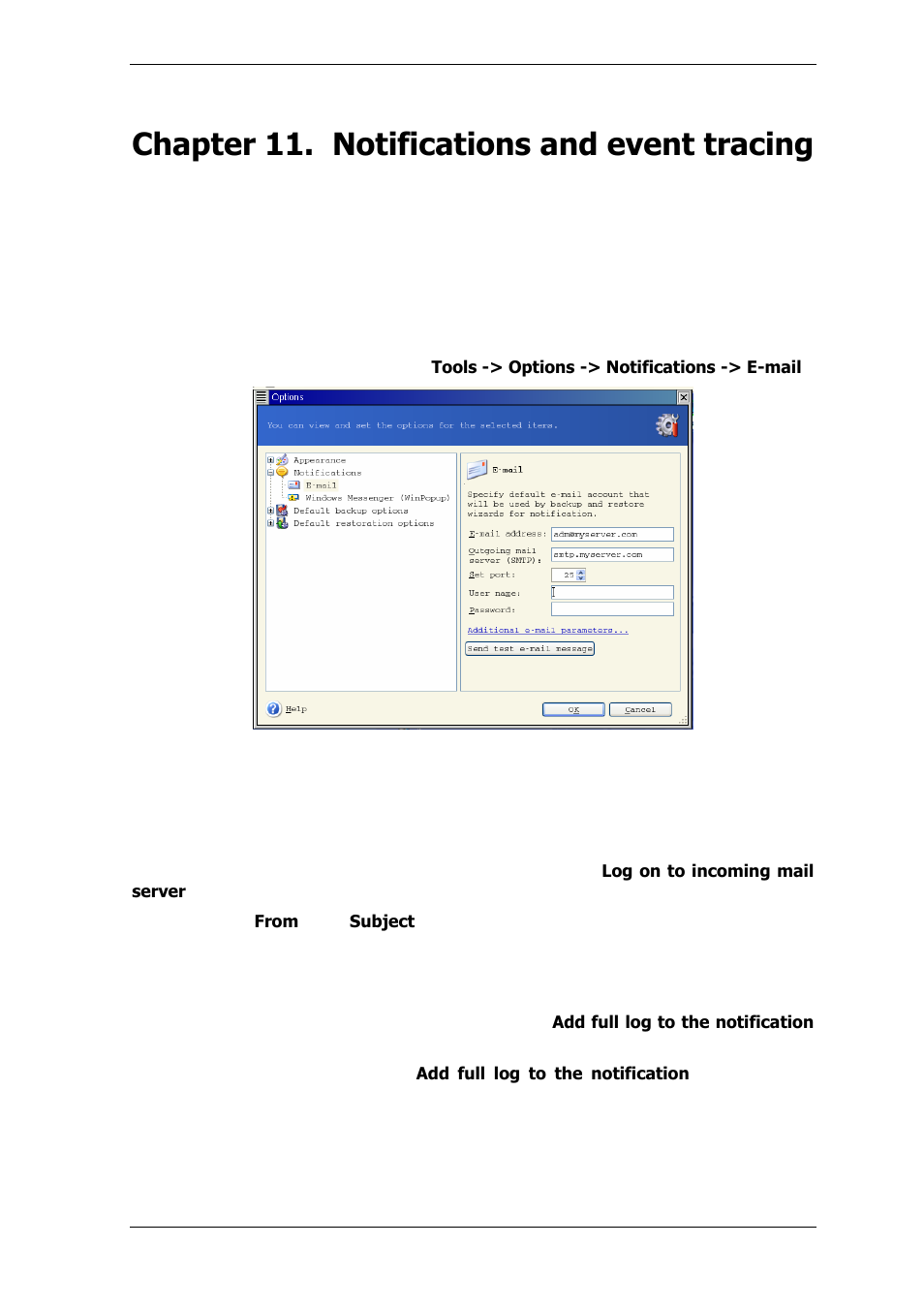 Chapter 11. notifications and event tracing, 1 email notification | Acronis True Image Echo Server for Linux - User Guide User Manual | Page 64 / 87