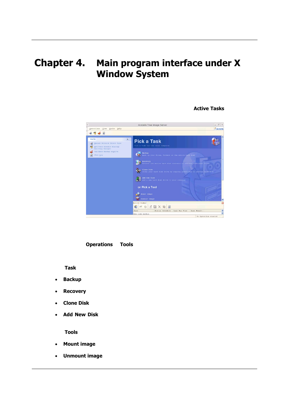 Main program interface under x window system, Chapter 4 | Acronis True Image 9.1 Server for Linux - User Guide User Manual | Page 17 / 82