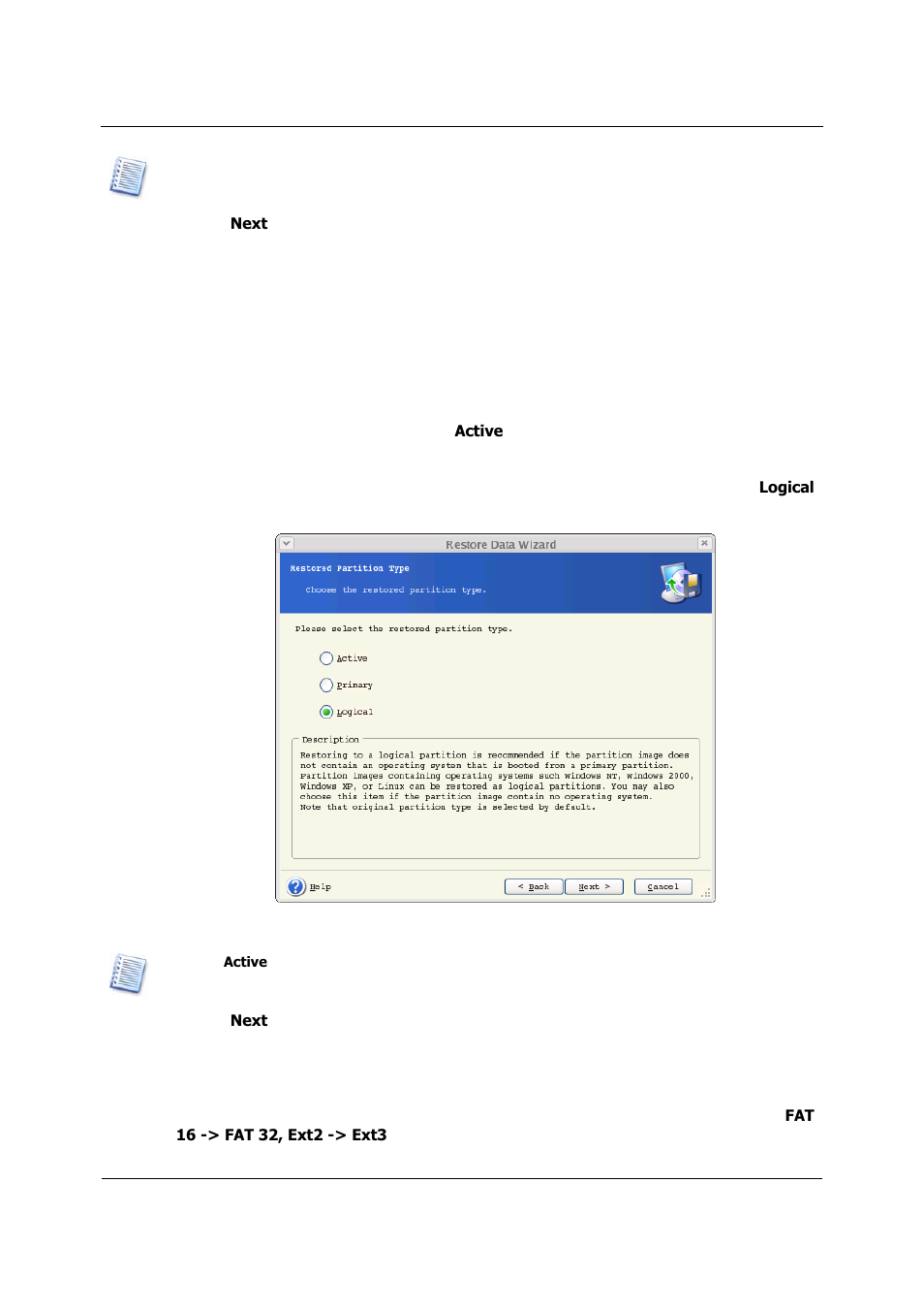 Changing the restored partition type, Changing the restored partition file system | Acronis True Image 9.1 Server for Linux - User Guide User Manual | Page 42 / 82