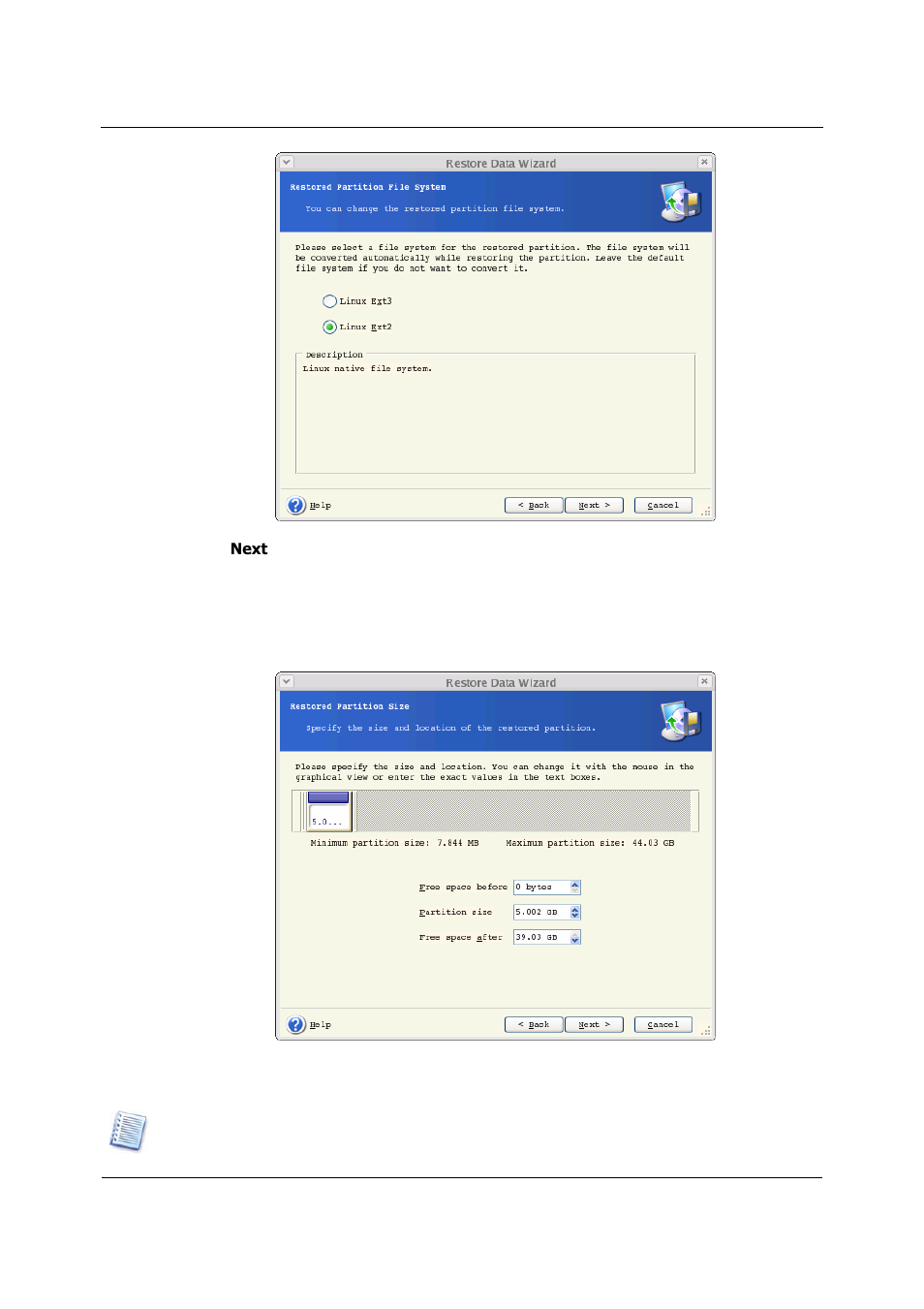 Changing the restored partition size and location, Setting restore options | Acronis True Image 9.1 Server for Linux - User Guide User Manual | Page 43 / 82