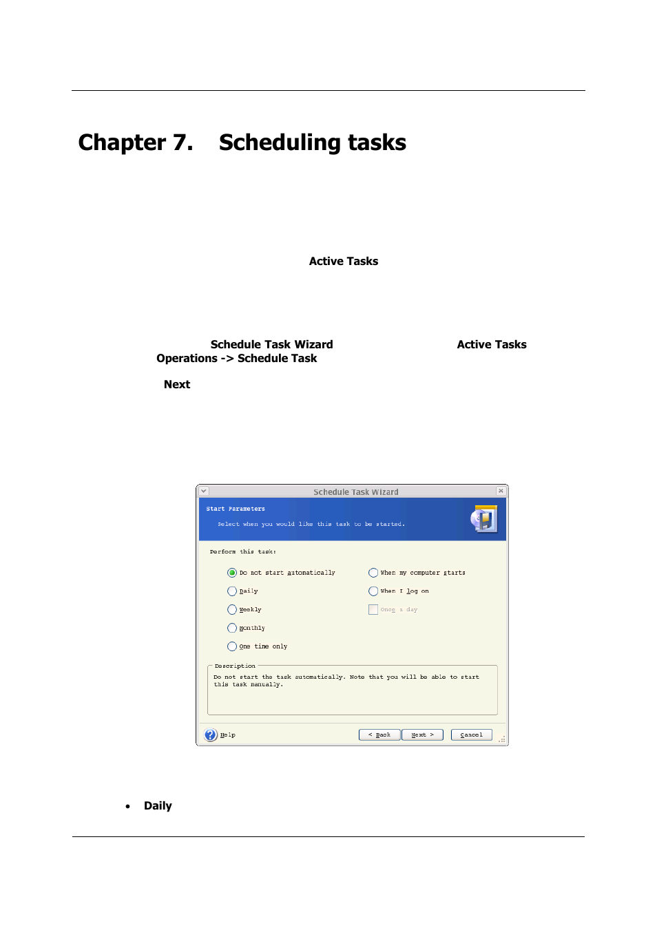 Scheduling tasks, Creating scheduled tasks, Chapter 7 | Reating scheduled tasks, Chapter 7. scheduling tasks | Acronis True Image 9.1 Server for Linux - User Guide User Manual | Page 49 / 82