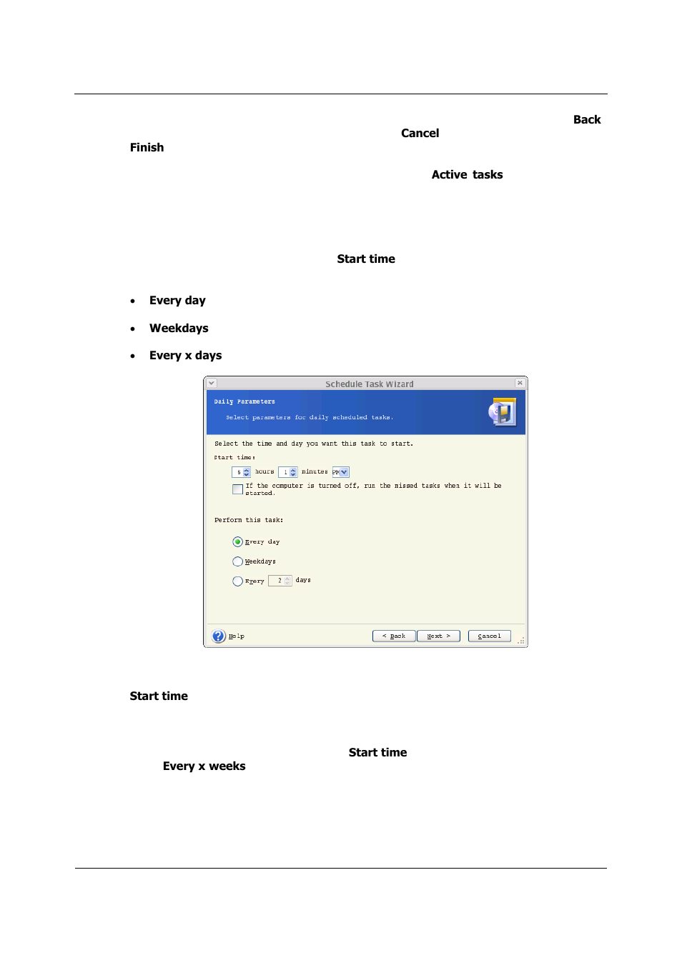Setting up daily execution, Setting up weekly execution | Acronis True Image 9.1 Server for Linux - User Guide User Manual | Page 51 / 82