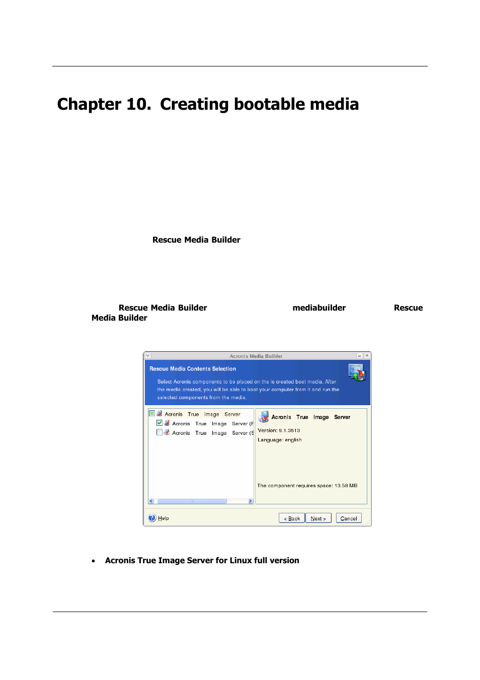 Creating bootable media, Chapter 10, Chapter 10. creating bootable media | Acronis True Image 9.1 Server for Linux - User Guide User Manual | Page 61 / 82