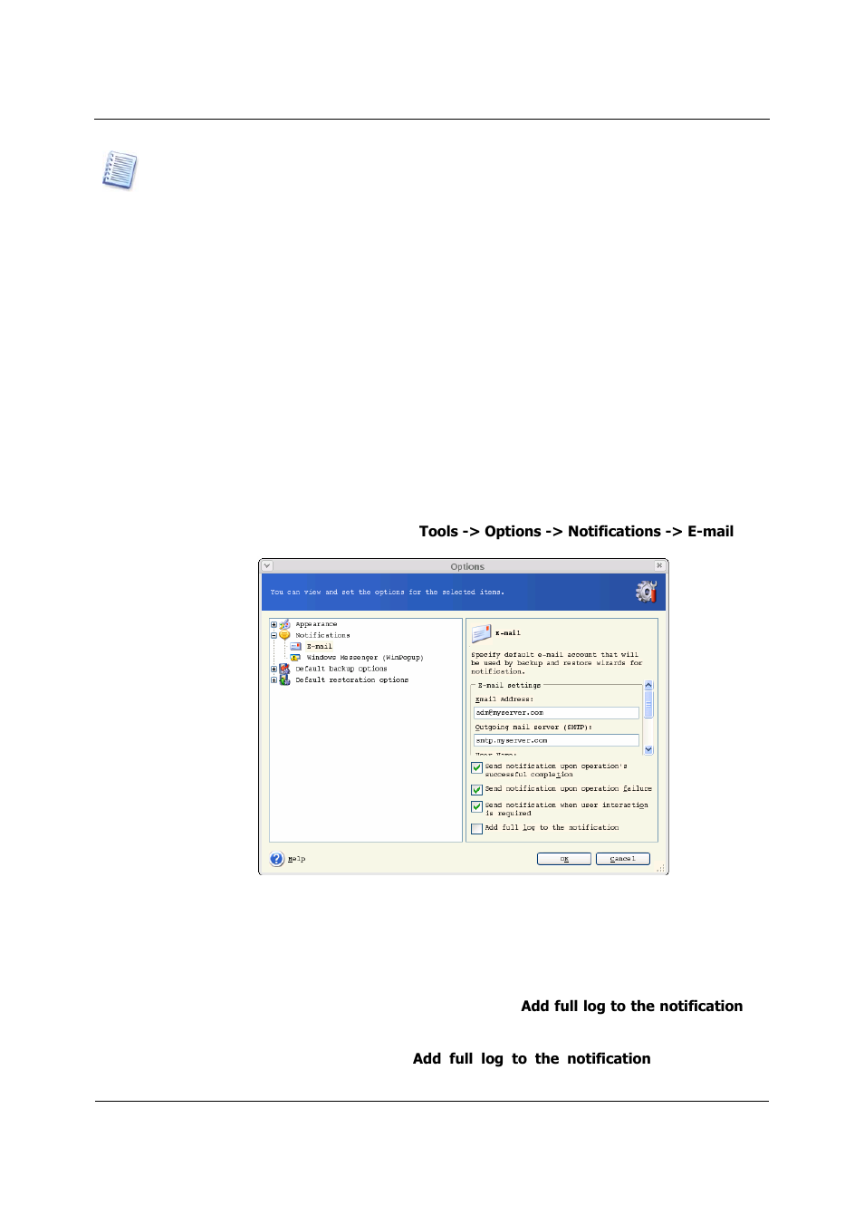 Operation results notification, Email notification, Peration results notification | Acronis True Image 9.1 Server for Linux - User Guide User Manual | Page 70 / 82