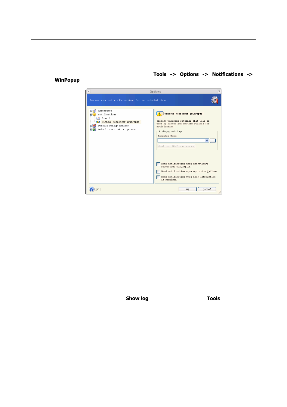 Winpopup notification, Viewing logs, Iewing logs | Acronis True Image 9.1 Server for Linux - User Guide User Manual | Page 71 / 82