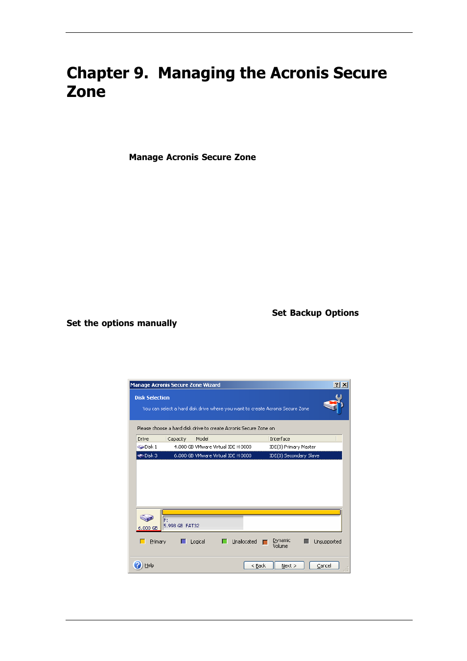 Chapter 9. managing the acronis secure zone, 1 creating acronis secure zone, Chapter 9. managing the | Acronis secure zone, Chapter 9, Managing the acronis secure zone | Acronis True Image for MS SBS Server  - User Guide User Manual | Page 106 / 157