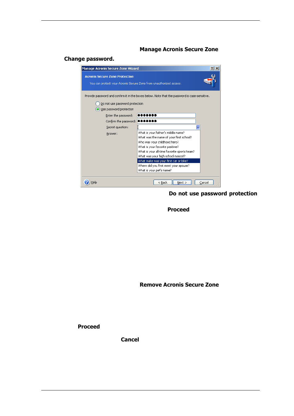 3 changing the password for acronis secure zone, 4 deleting acronis secure zone | Acronis True Image for MS SBS Server  - User Guide User Manual | Page 109 / 157