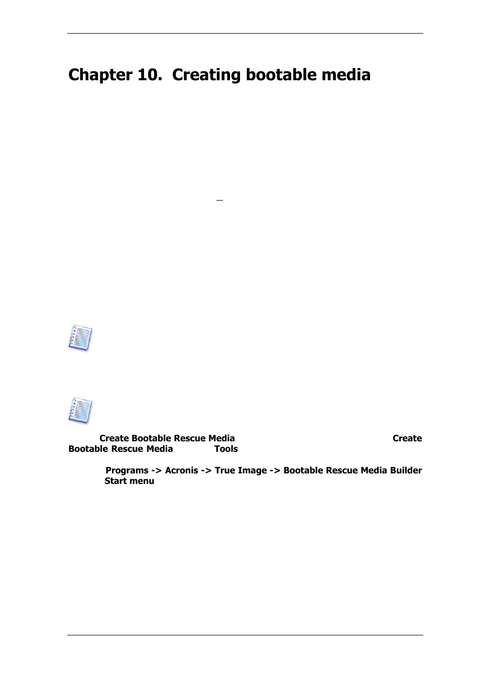 Chapter 10. creating bootable media, 1 creating acronis rescue media, Chapter 10. creating bootable | Media) | Acronis True Image for MS SBS Server  - User Guide User Manual | Page 110 / 157